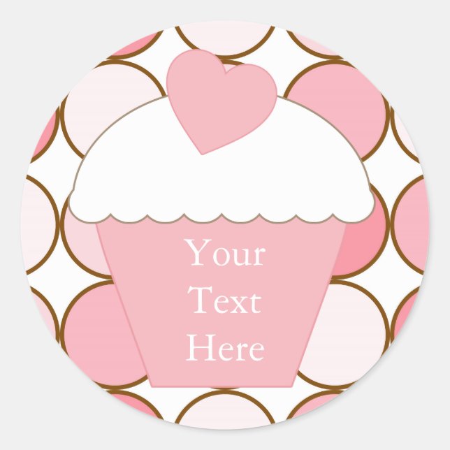 Pink Cupcake Dots Classic Round Sticker (Front)