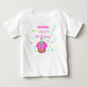 Pink Cupcake First Birthday Customised Baby T-Shirt