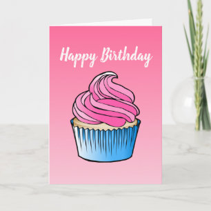 Pink Cupcake Folded Greeting Birthday Card