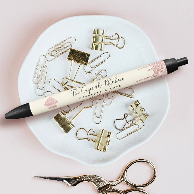 Pink Cupcake Glitter Drips Bakery Pastry Chef Gold Black Ink Pen (Creator Uploaded)