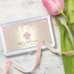 Pink Cupcake Glitter Drips Bakery Pastry Chef Gold Business Card Holder<br><div class="desc">Here’s a wonderful, trendy way to show off your brand. Present your best self to your clients, with this elegant, sophisticated, simple, and modern custom name business card holder. A sparkly, rose gold cupcake, glitter drips, and dark grey handwritten typography overlay a faux metallic champagne gold ombre background. Personalise with...</div>