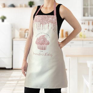 Pink Cupcake Glitter Drips Gold Bakery Pastry Chef Apron