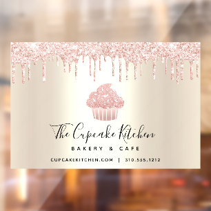 Pink Cupcake Glitter Drips Pastry Chef Bakery Gold Window Cling