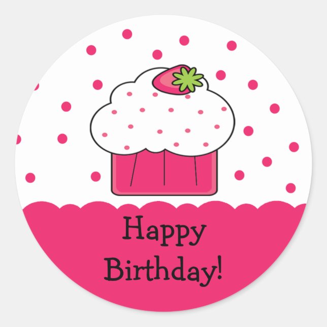 Pink Cupcake Happy Birthday Sticker (Front)