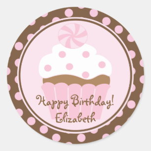 Pink Cupcake Happy Birthday Sticker