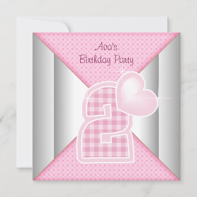 Pink Cupcake Heart Girls 2nd Birthday Party Invitation (Front)