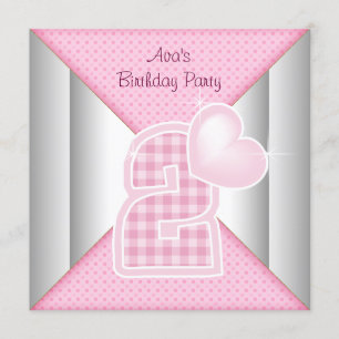 Pink Cupcake Heart Girls 2nd Birthday Party Invitation