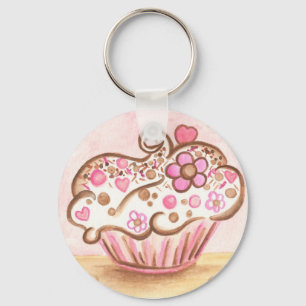 Pink Cupcake Heart Keychain