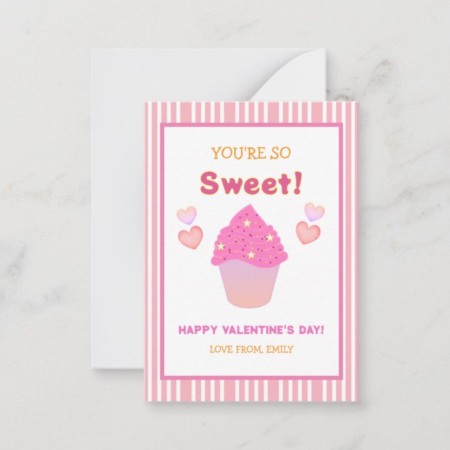 Pink Cupcake Heart You're So Sweet Valentine's Day Card (Front)
