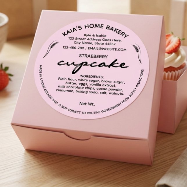 Pink Cupcake Label Cottage Bakery Packaging (Creator Uploaded)