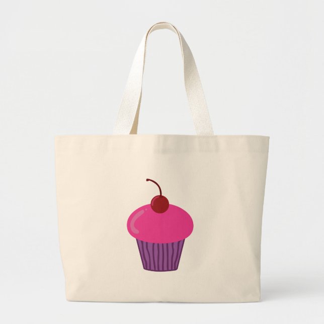 Pink Cupcake Large Tote Bag (Front)