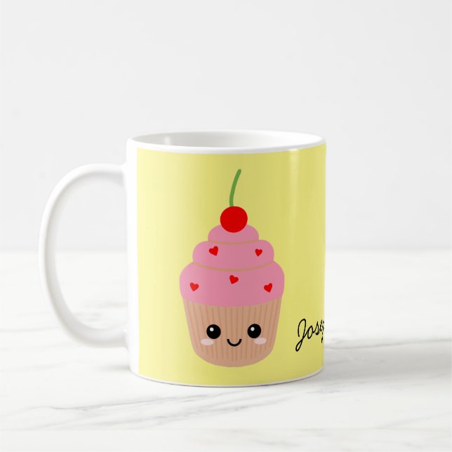 Pink Cupcake Mug, Cute Personalised Cup, Pretty Coffee Mug (Left)