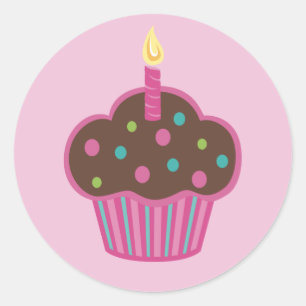 Pink Cupcake Party Favour Sticker