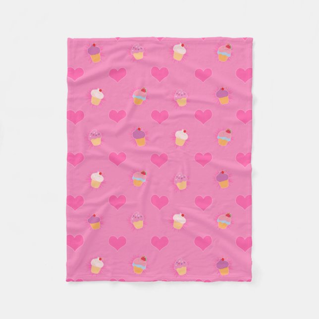 Pink Cupcake Pattern Fleece Blanket (Front)