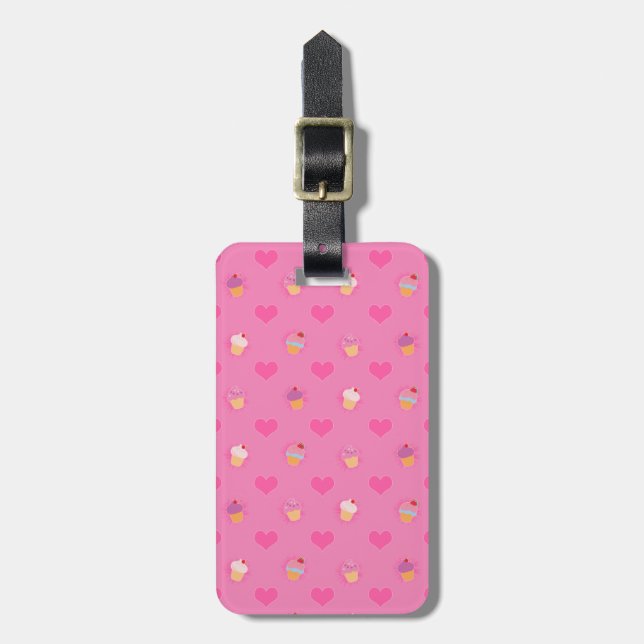 Pink Cupcake Pattern Luggage Tag (Front Vertical)