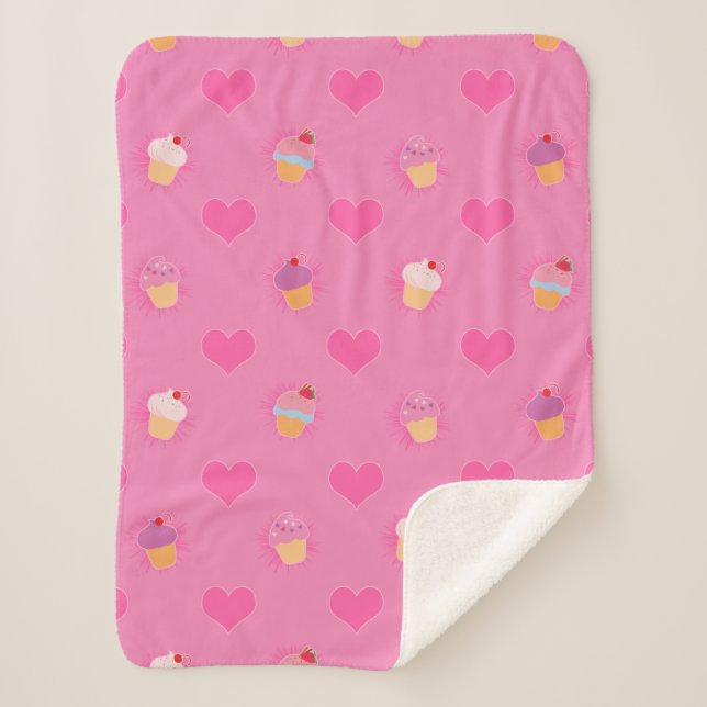 Pink Cupcake Pattern Sherpa Blanket (Front)
