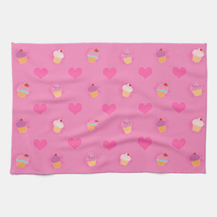 Pink Cupcake Pattern Tea Towel