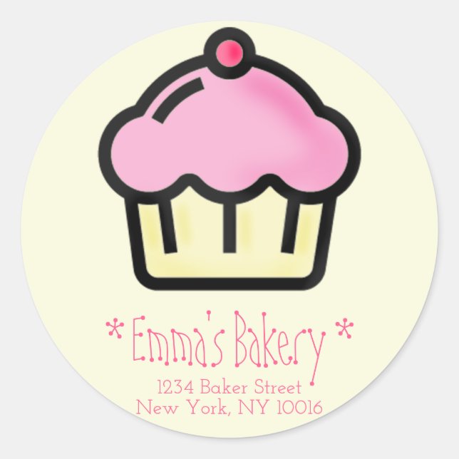 Pink Cupcake - Personalised Bakery Stickers (Front)