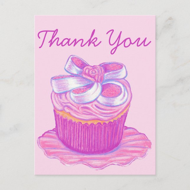 Pink Cupcake Plate Thank You Postcard (Front)