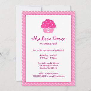 Pink Cupcake Polka Dot Birthday Party Invitation