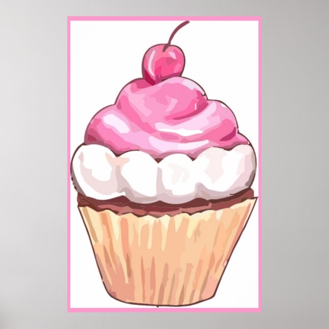 Pink Cupcake Poster Artwork - Wall Design Kitchen (Front)