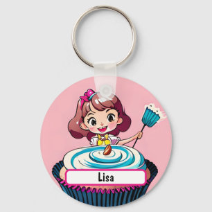 Pink Cupcake Princess With Customisable Nametag Key Ring