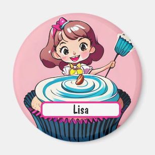 Pink Cupcake Princess With Customisable Nametag Magnet