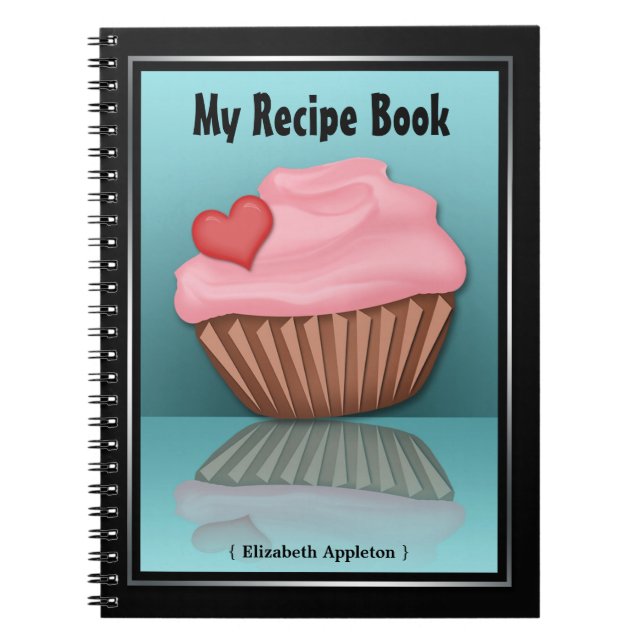 Pink Cupcake Reflection Turquoise Recipe Notebook (Front)