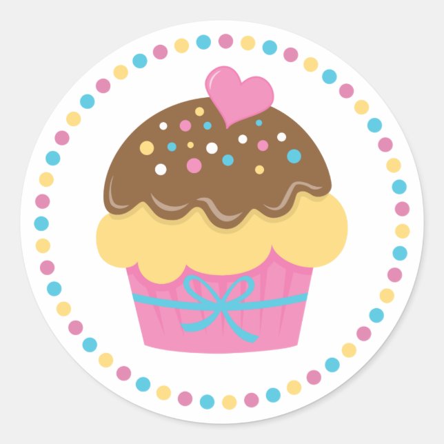 Pink Cupcake Round Sticker for Kids (Front)