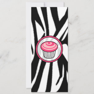 Pink Cupcake Skinny Invitation - Zebra Print