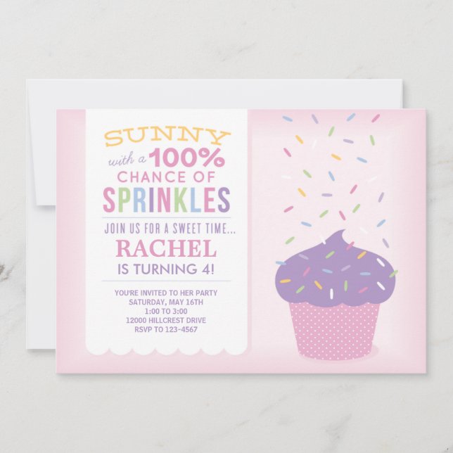 Pink Cupcake Sprinkles Birthday Card (Front)