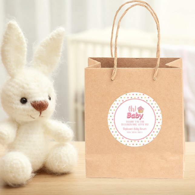 Pink Cupcake Sprinkles Thank You Classic Round Sticker (Creator Uploaded)