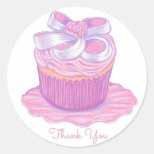 Pink Cupcake Sticker ~ Thank You