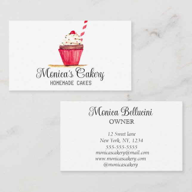 Pink Cupcake Sweet Cakes Bakes Homemade Bakery Business Card (Front/Back)
