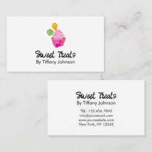 Pink Cupcake Sweet Treats Bakery White Business Card