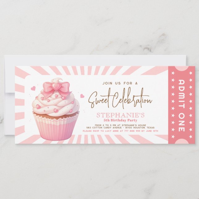 Pink Cupcake Sweet Treats Kids Birthday Invitation (Front)