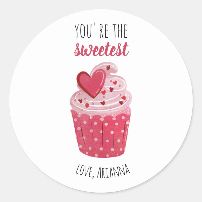 Pink Cupcake Sweetest Valentine Classic Round Sticker (Front)