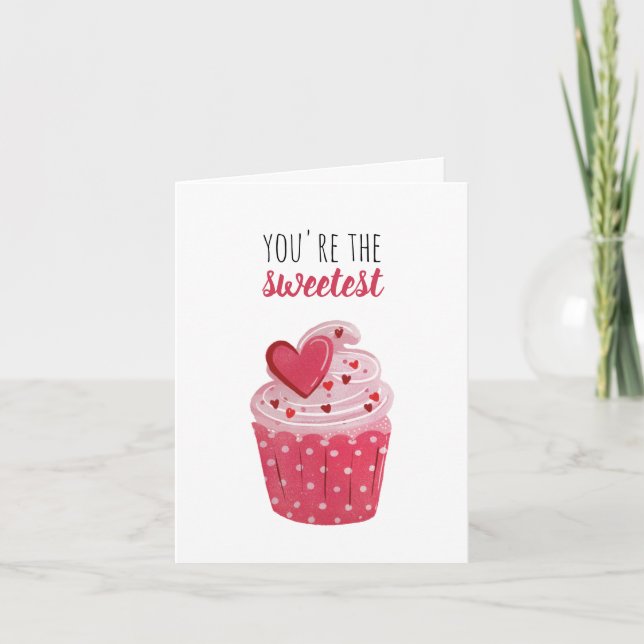 Pink Cupcake Sweetest Valentine Holiday Card (Front)