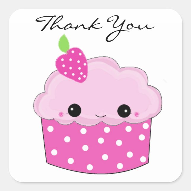 Pink Cupcake Thank You Square Sticker (Front)