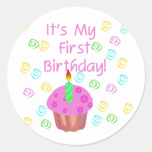 Pink Cupcake With Candle First Birthday Classic Round Sticker