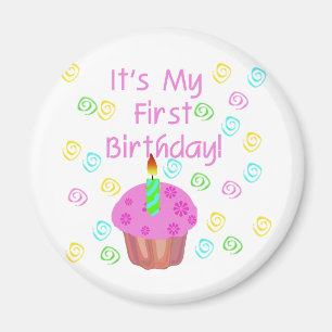 Pink Cupcake With Candle First Birthday Magnet