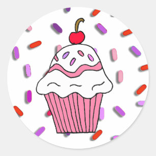 Pink Cupcake with Candy Sprinkles Classic Round Sticker