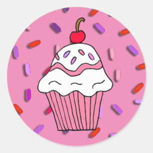 Pink Cupcake with Candy Sprinkles Classic Round Sticker