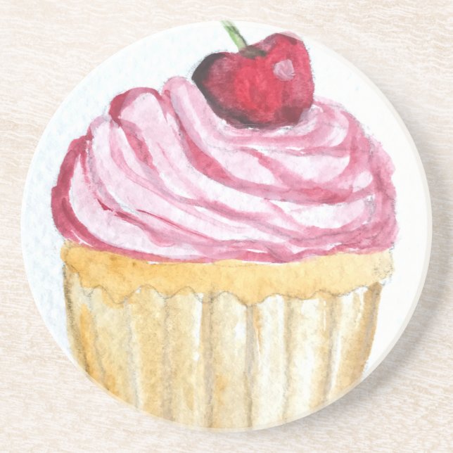 Pink cupcake with cherry coaster (Front)