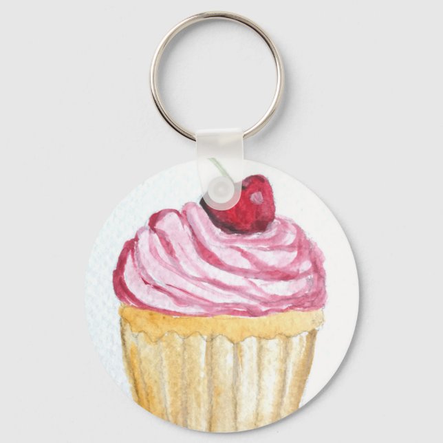 Pink cupcake with cherry key ring (Front)