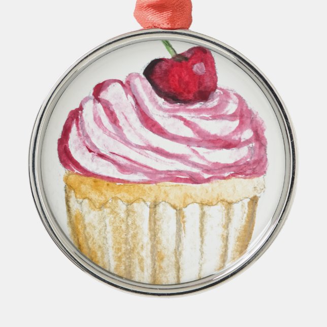 Pink cupcake with cherry metal tree decoration (Front)