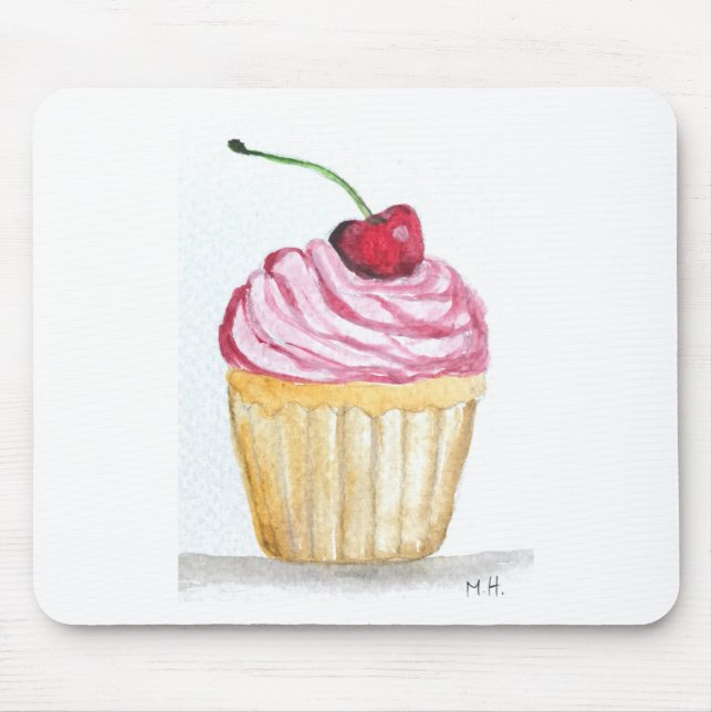 Pink cupcake with cherry mouse mat (Front)