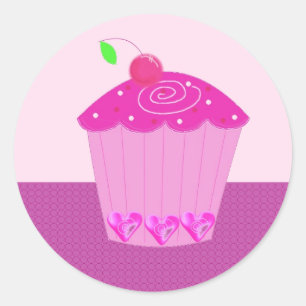 Pink Cupcake with Cherry on Top Classic Round Sticker