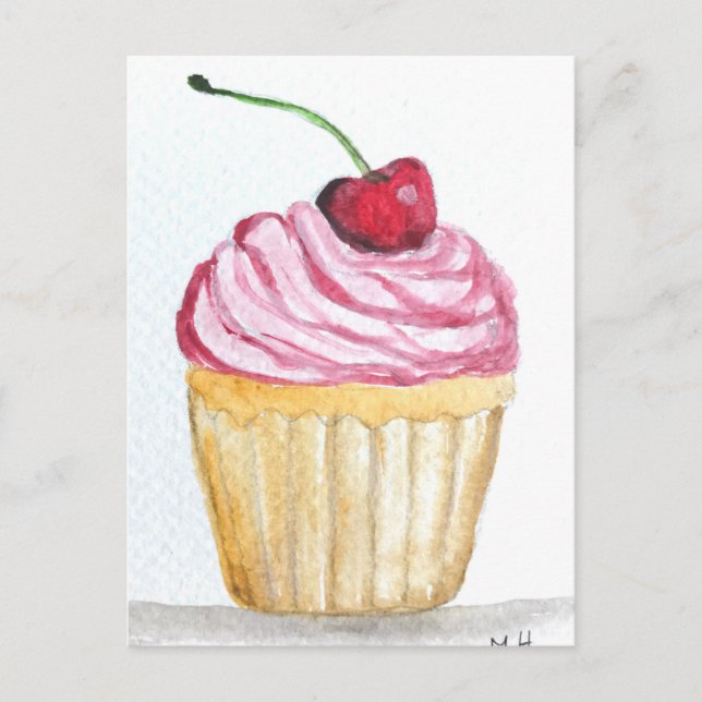 Pink cupcake with cherry postcard (Front)