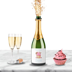 Pink Cupcake With Chocolate Baby Shower Thank You Sparkling Wine Label